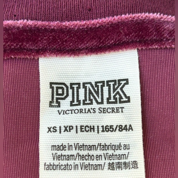NWOT PINK sXS aubergine lounge/pj set Soft velour-cropped top-drawstring pants - Picture 6 of 7